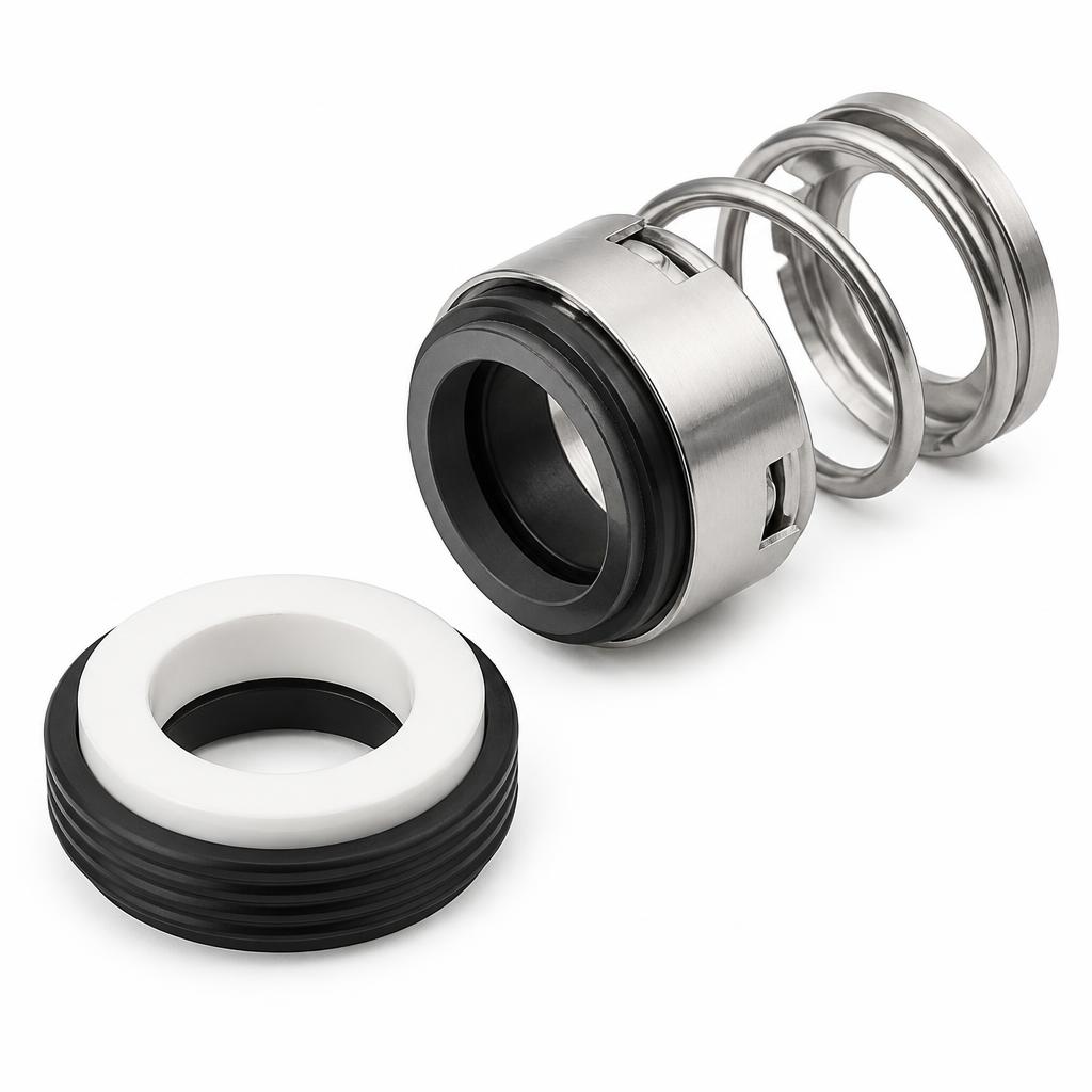 Mechanical seal with carbon face, ceramic seat and stainless spring