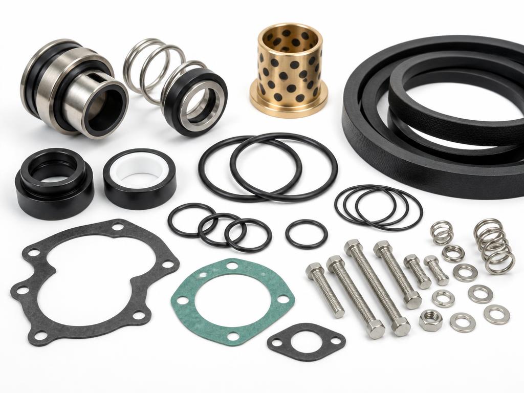 Assorted miscellaneous pump parts, seals, belts and gaskets